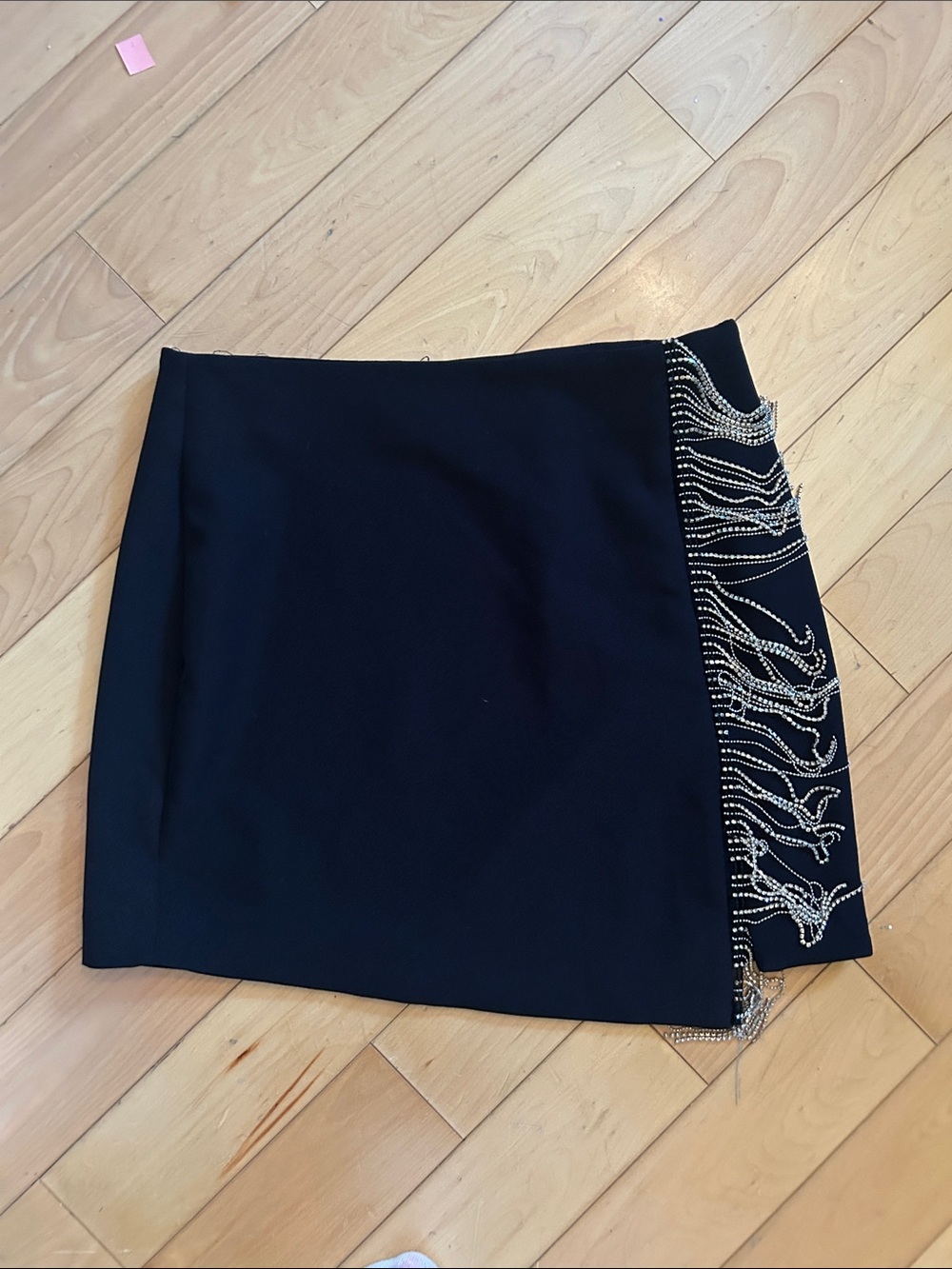Zara Black Mini Skirt with Silver Beaded Fringe